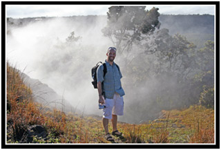 Arlo standing next to the steam vents.