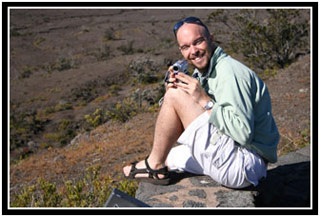 Arlo beside the crater.