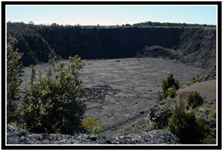 A clean crater in the middle of a messy forest.