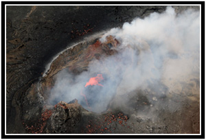 Looking down into the crater from the helicopter.